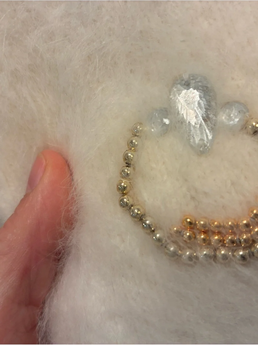 Classiques Entier Pearl-Collar Ivory Teddy Jacket with Crystal Accents retro